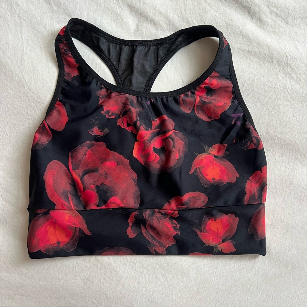 Victoria Secret black and red rose sports bra